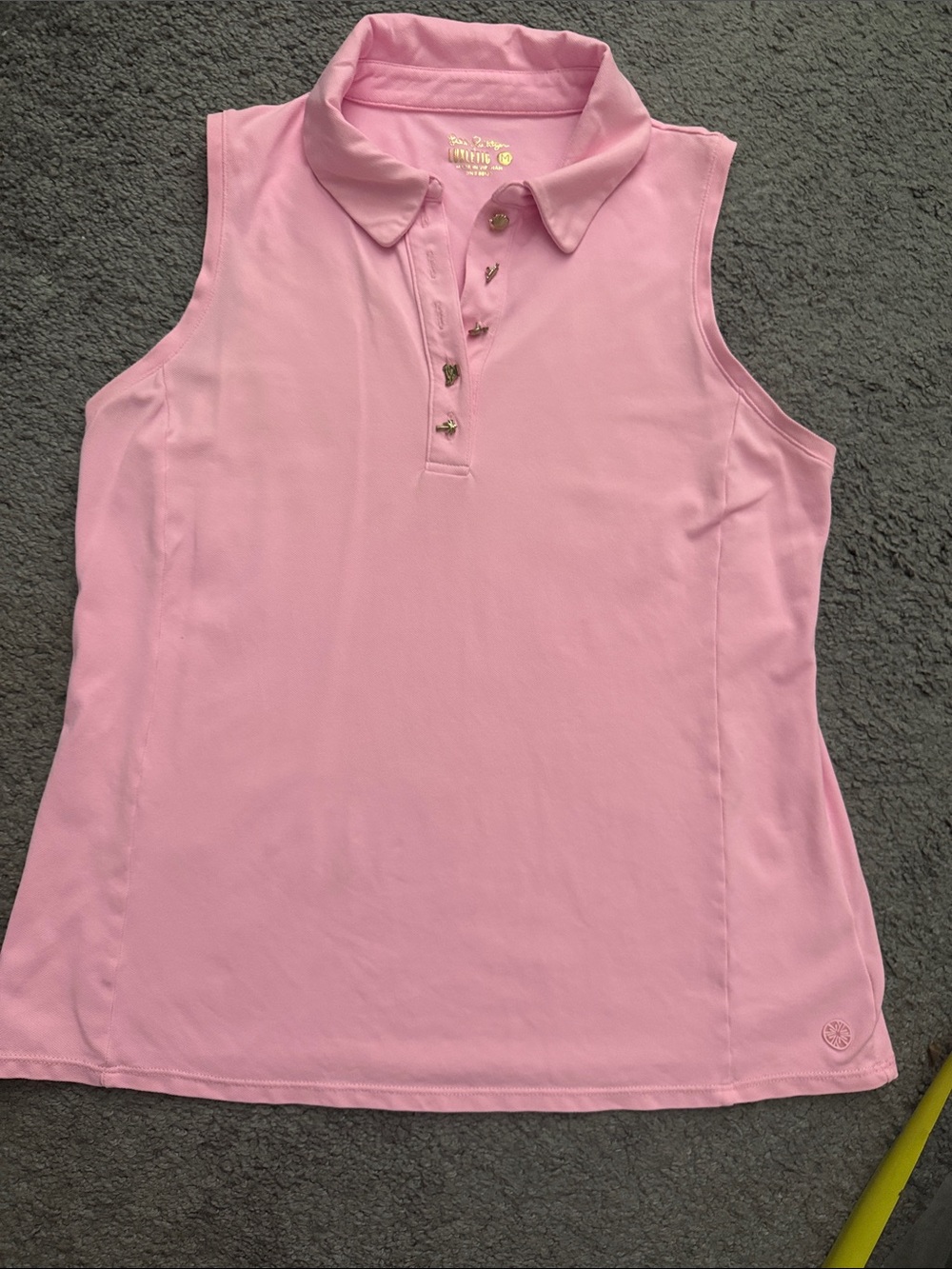 Lilly Pulitzer Luxletic Light Pink Sleeveless Polo with Gold Buttons